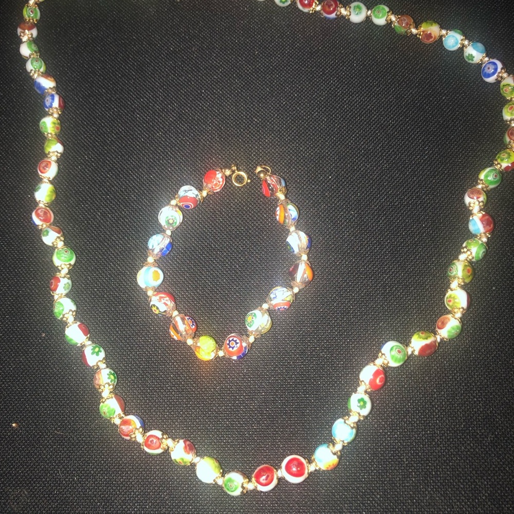 Murano Millefiori Glass Bead Necklace and Bracelet Set-120A $240 or $235 w/offer